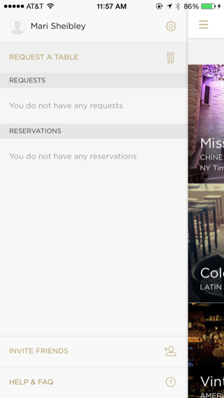 Reserve iPhone custom navigation, drawer navigation, hamburger screenshot
